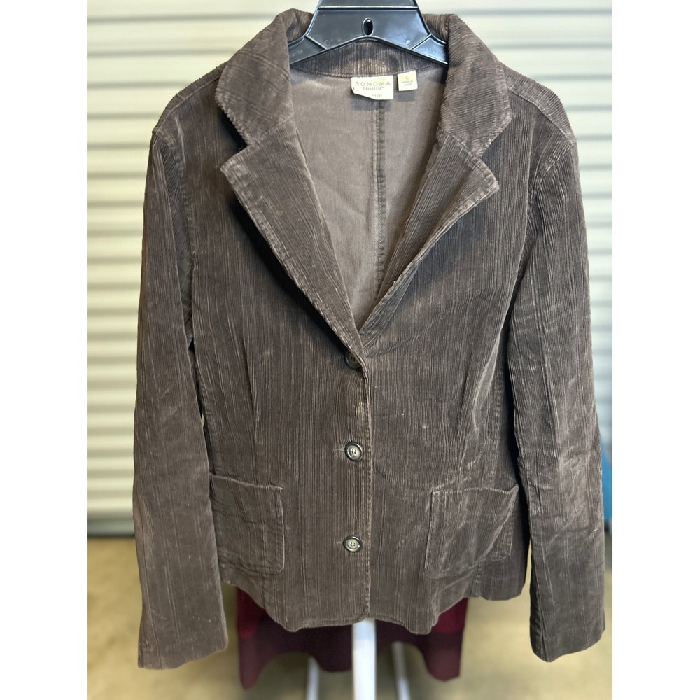 Sonoma Blazer Women Large Brown Corduroy Jacket Stretch 3-Button Casual Classic